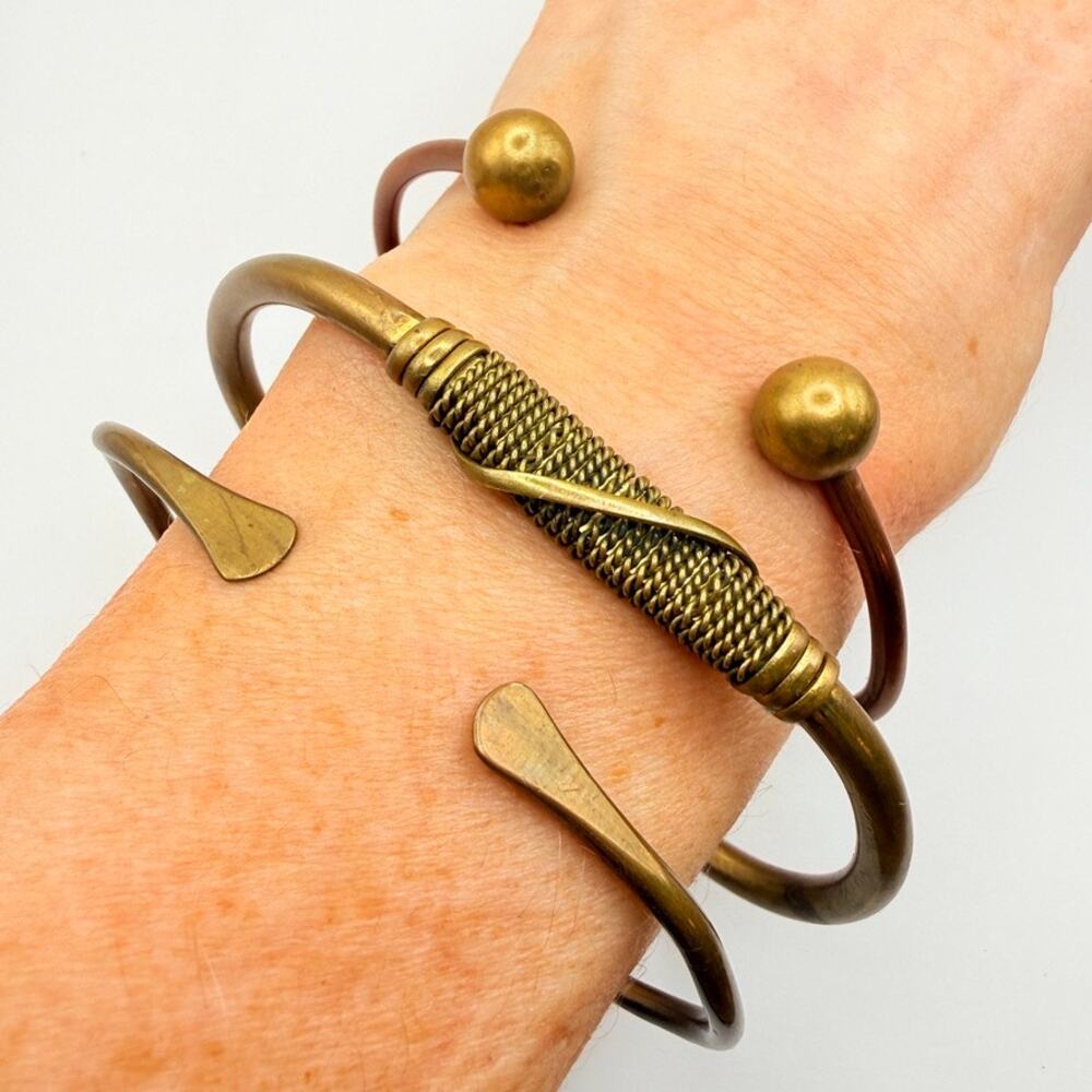 Lot of 3 Vintage Brass and Copper Cuff Bracelets Tribal Ethnic Coppercare UK